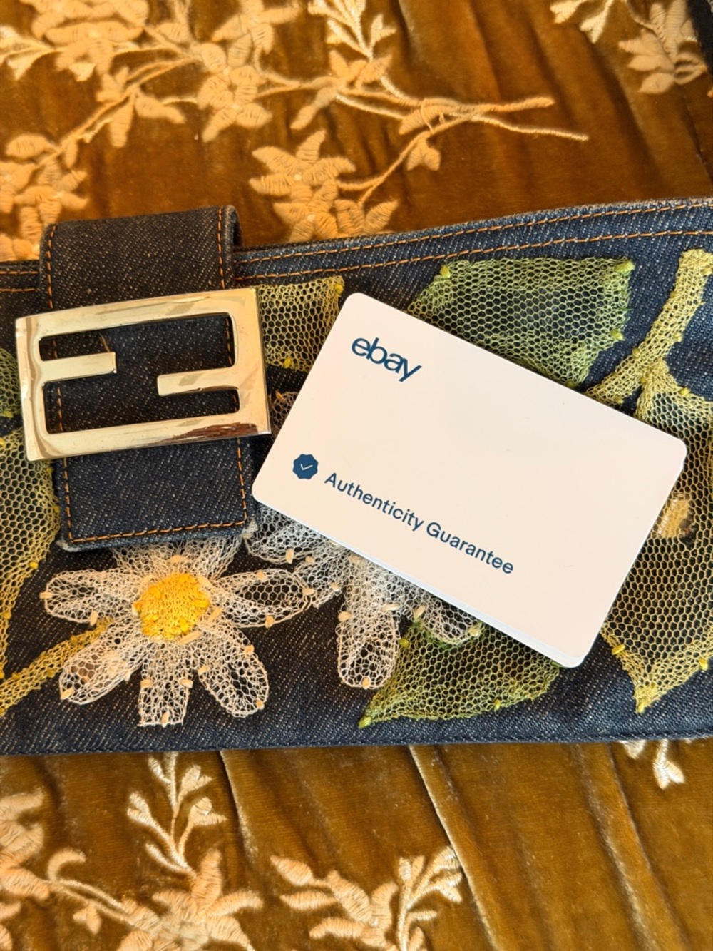 Fendi Baguette AUTHENTIC Vintage Denim Floral Daisy Appliqué - Picture 10 of 11